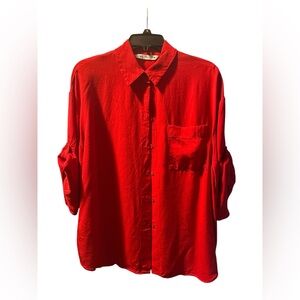 Zara Vibrant Red Button Down Shirt. Viscose/Lyocell blend. Size Medium.